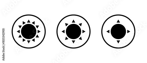 Sun icon set in circular outline. Weather and brightness symbol