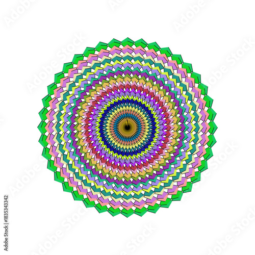 Vibrant Abstract Geometric Mandala Pattern with Multi-Colored Concentric Circles and Jagged Edges