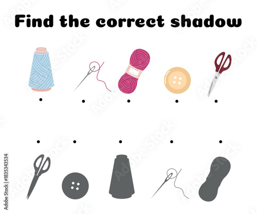 Find the matching shadows of sewing items in this fun educational game for kids that enhances visual skills