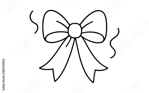 Elegant bow outline with decorative ribbons in simple design