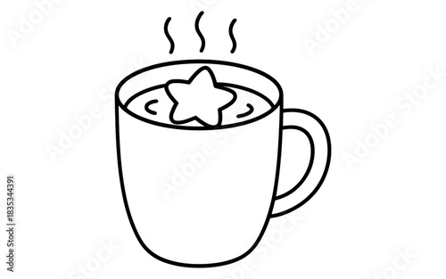 Outline of a hot drink with a star marshmallow in a mug