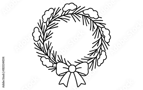 Black and white christmas wreath with bow and pine needles
