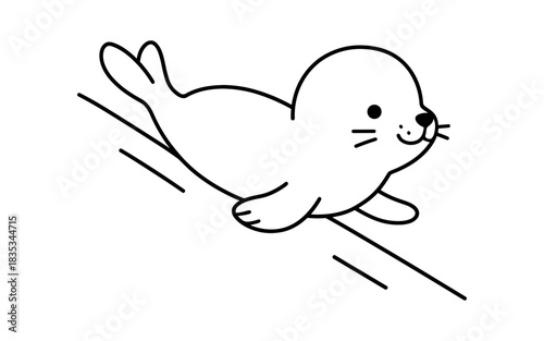 Cute outline of a playful seal sliding on ice