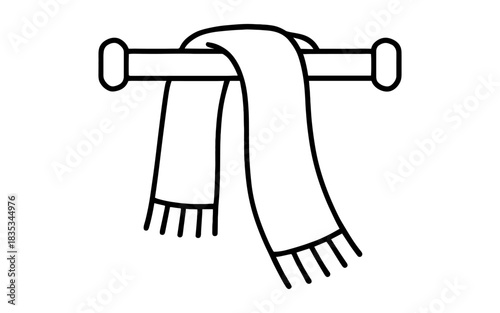 Minimalist towel holder with towel in black and white linear design