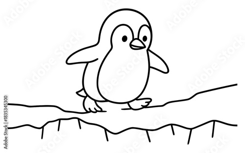 Cute penguin outline on iceberg for kids coloring activity book