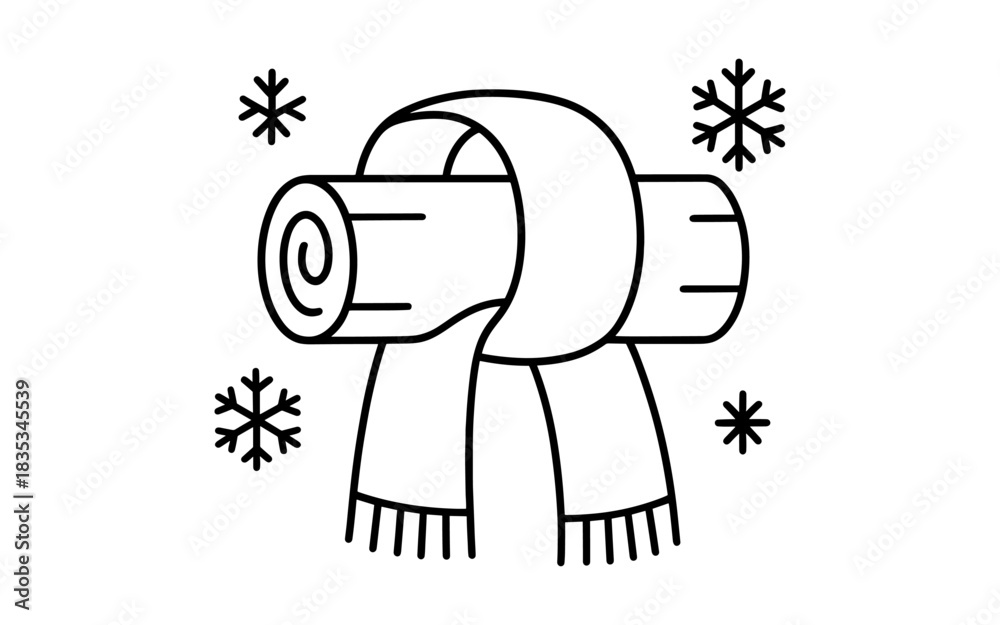 Obraz premium Minimalist winter log with scarf and snowflakes illustration