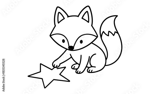 Adorable cartoon fox with star: minimalist black and white design