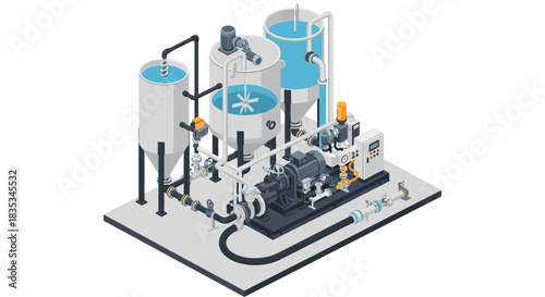 Isometric Industrial Plant with Tanks and Machinery.