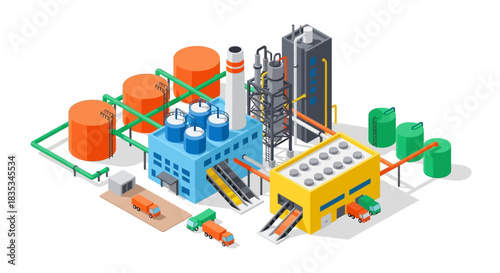 Isometric Industrial Plant with Tanks and Production Facilities.