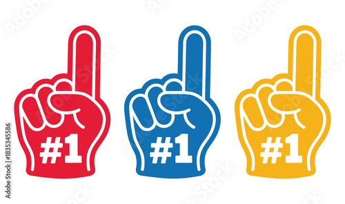 Number one fan hand glove, featuring bold foam-style shapes in assorted colors suitable for sports marketing