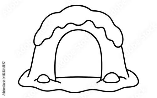Simple outline of snow-covered cave with rocks