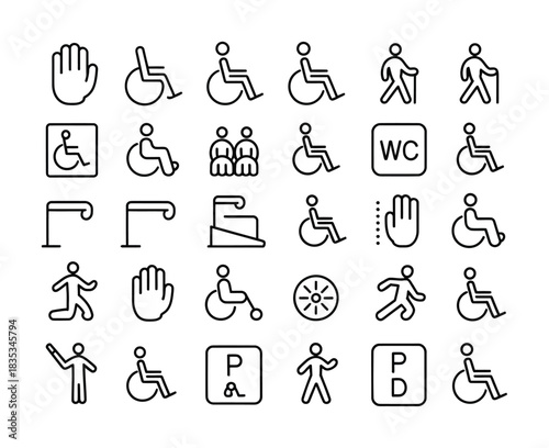 Accessibility disability outline icon set