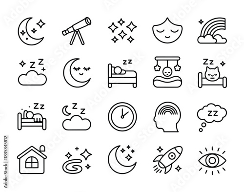 Sleep dream night outline icon set