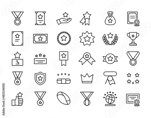 Awards achievement badges medals trophy and recognition vector icon collection