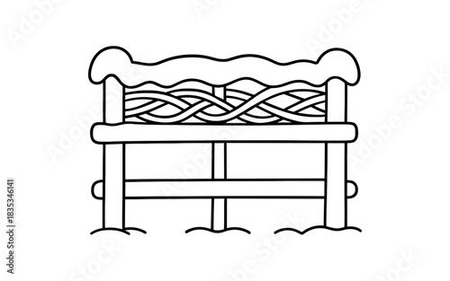 Winter snow covered wooden fence line art for coloring and crafting