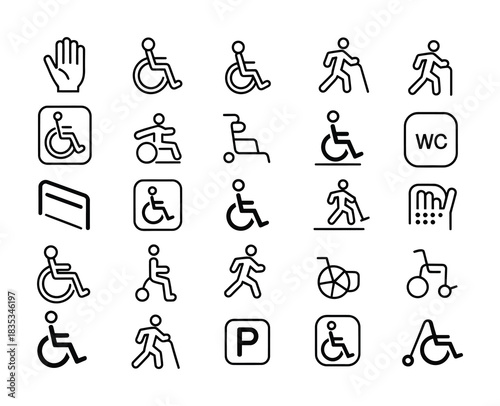 Accessibility disability mobility and inclusive movement vector icon collection