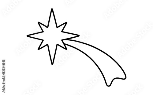 Minimalist shooting star outline with eight-point star and curved trail