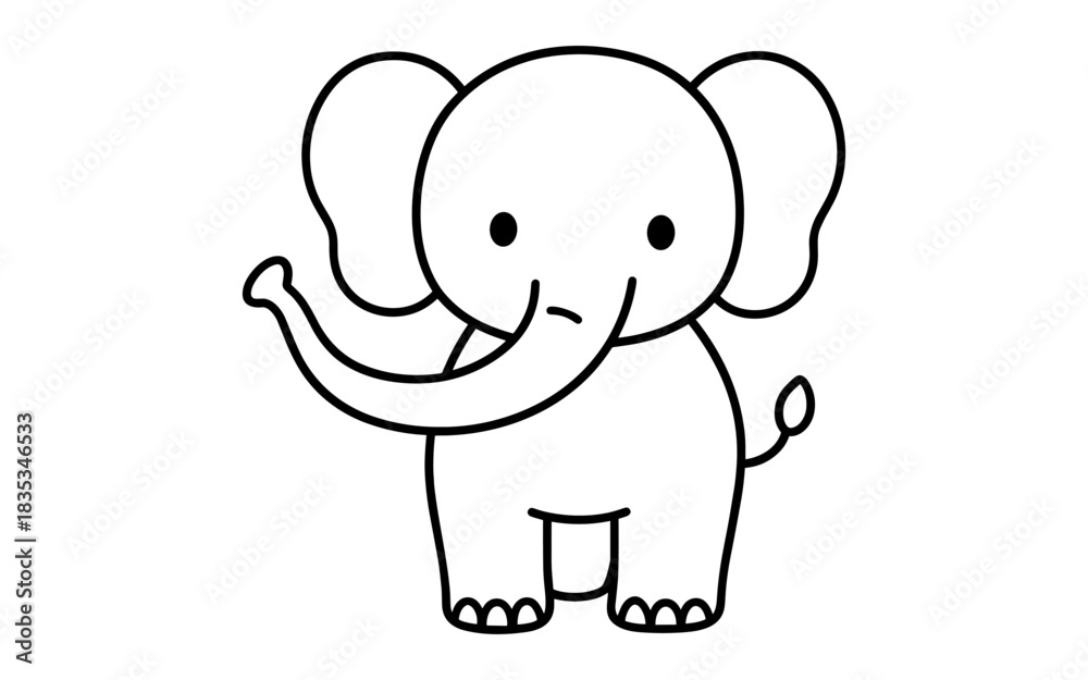 Fototapeta premium Cute elephant in simple black and white outline