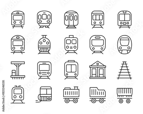 Train railway and transportation line icon collection for travel transit and logistics