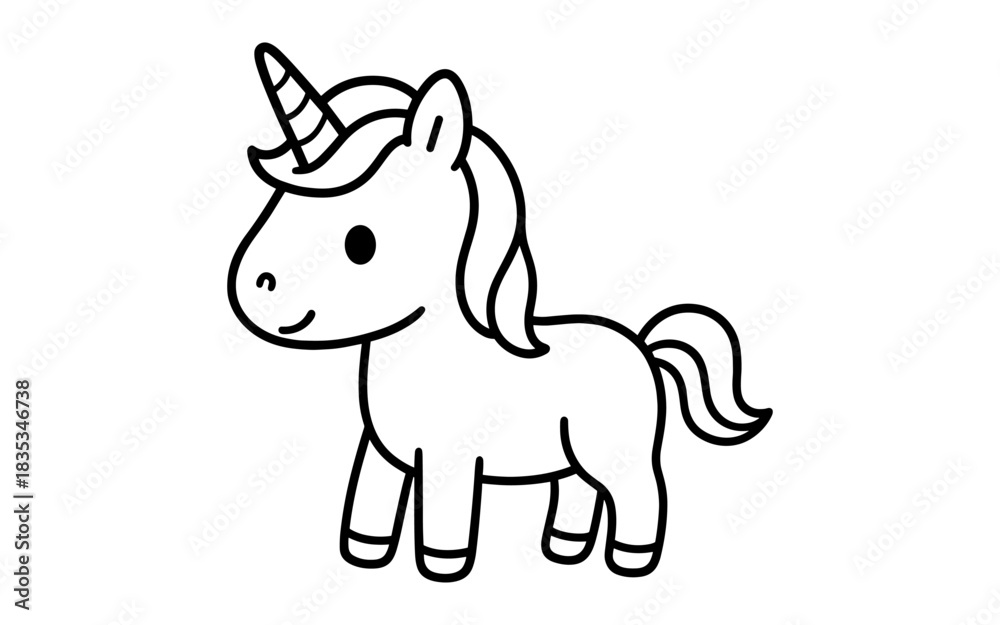 Fototapeta premium Cute kawaii unicorn outline for children’s coloring and nursery decor