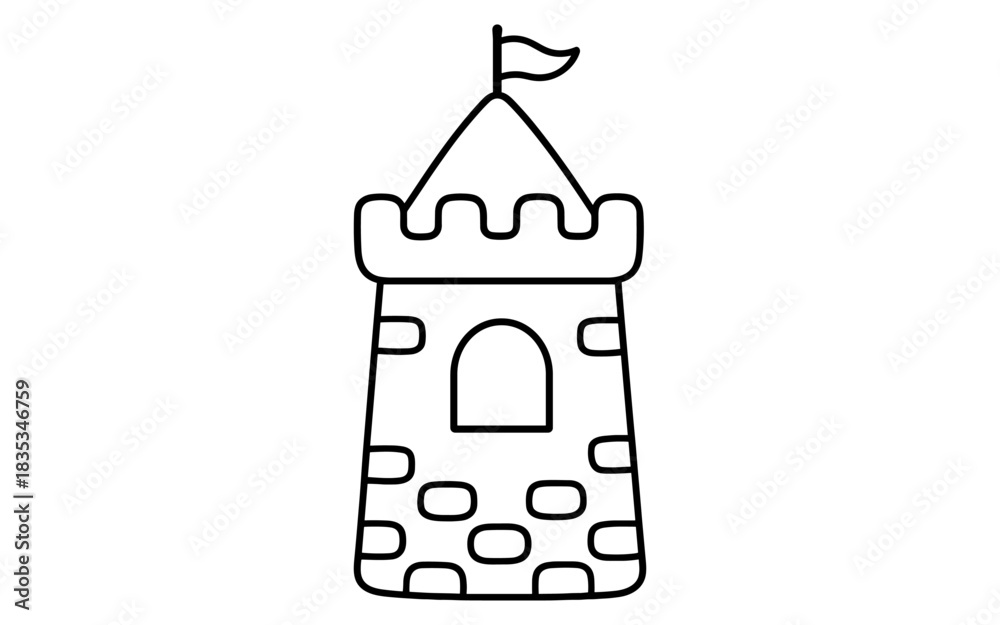 Fototapeta premium Medieval castle tower outline with flag