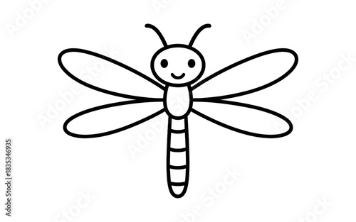 Playful linear dragonfly drawing for kids' coloring book
