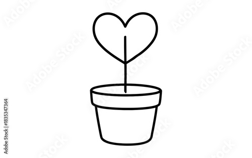 Simple heart plant in pot line art for minimalist design projects