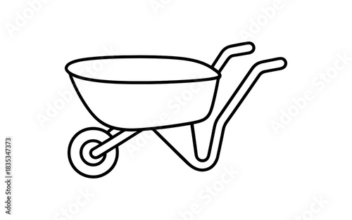 Minimalist line art of a single wheelbarrow for gardening and landscaping