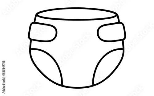 Minimalist outline of baby diaper on white background for childcare design