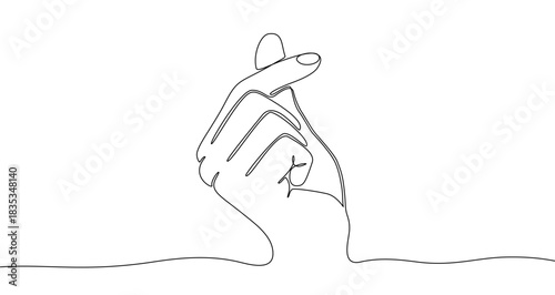 Drawing of a hand making a Korean mini heart gesture in one line art style. Love gesture illustration with editable stroke. Vector illustration.