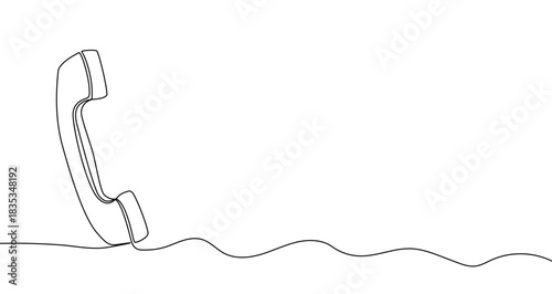 Drawing of a telephone receiver in one line art style. Communication device illustration with editable stroke. Vector illustration.