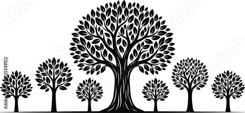 Beautiful nature landscape background with scenic mountains, green forest trees, clear blue sky, peaceful environment, outdoor travel adventure photography, panoramic view