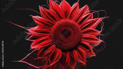 Vibrant red sunflower against a dark background