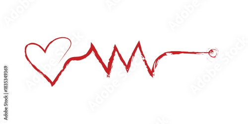 Red hand-drawn heart shape connecting to an electrocardiogram line on a white background.
