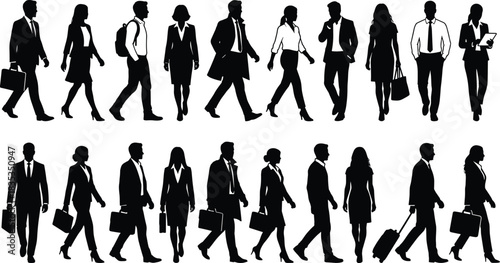 Business professionals walking, commuting, diverse workforce, corporate attire, office people, silhouettes, teamwork, business travel, urban lifestyle, professional group, mobility