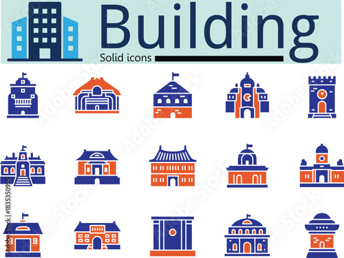 Collection of diverse flat style building icons