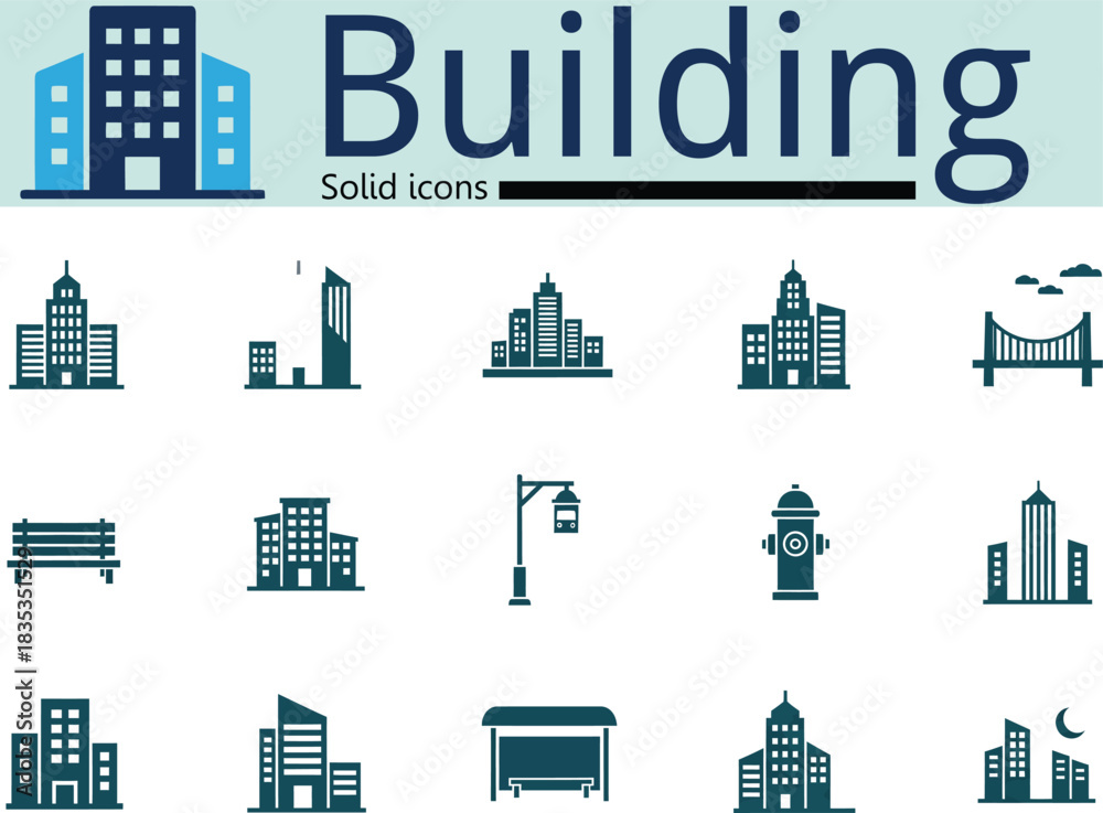 Obraz premium Collection of flat design building icons and city elements