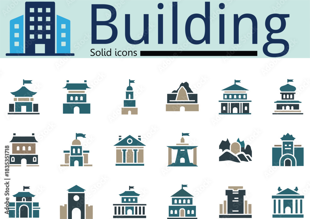 Naklejka premium Collection of flat design building icons for architecture and city concepts