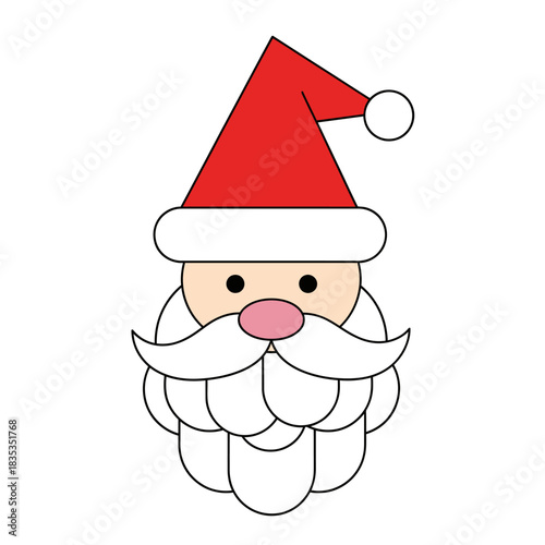 Flat illustration of Santa Claus with Christmas hat, winter holiday, and Christmas ornaments. Festive winter flat illustration