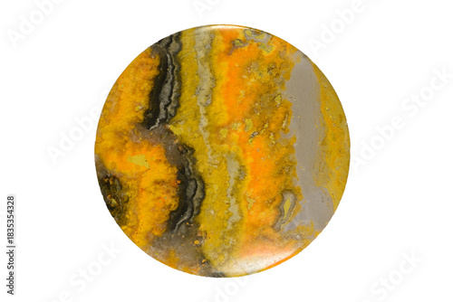 Bumblebee Jasper or Bumble Bee stone or Eclipse Jasper, round polished piece, isolated on a white background