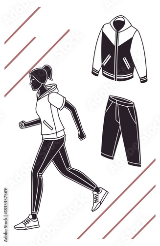 “Running Outfit Line Art Set – Activewear Fashion Sketch & Athlete Pose Illustration”