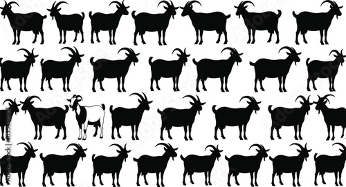 Goat silhouette pattern, standout animal icon, black and white livestock design, visual puzzle concept, farm creature vector, unique goat illustration