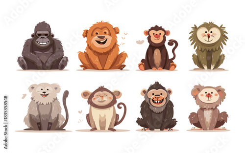 Cute Monkey and Ape Characters Vector Set