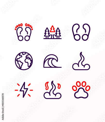 Nature elements and disasters icon set