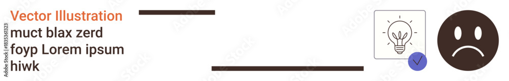 Fototapeta premium Idea validation, feedback evaluation, user review, decision-making, creativity, concept testing. A checkbox with lightbulb and a sad face icon. Idea validation and feedback evaluation concept