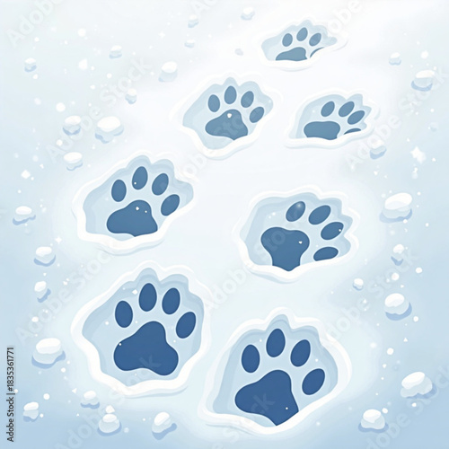 Animal paw prints on snowy ground in winter landscape  