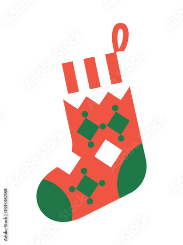 Christmas stocking with rhombus pattern isolated on transparent background, Vector
