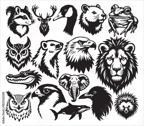 Stylized Animal Head Icon Collection