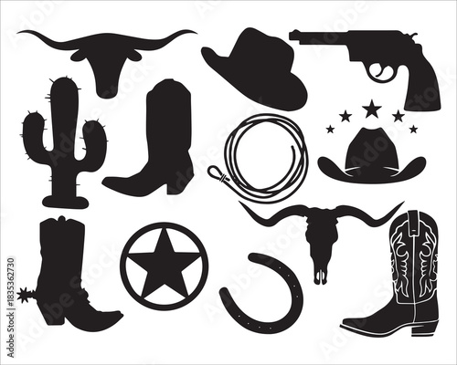 Wild West Cowboy Silhouette Icon Set