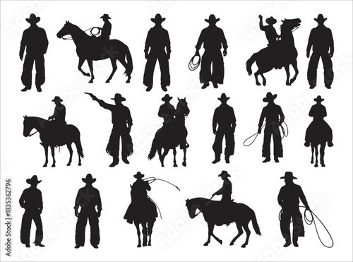 Cowboy Silhouettes In Western Action Poses